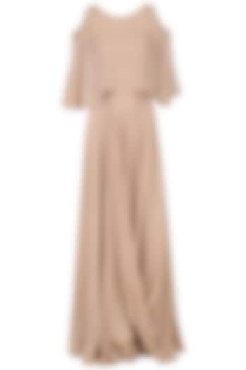 Beige Gown with Embroidered Cape by MASUMI MEWAWALLA