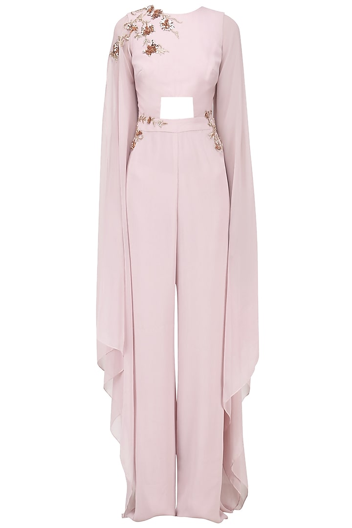 Dusty Lilac Embroidered Jumpsuit by MASUMI MEWAWALLA