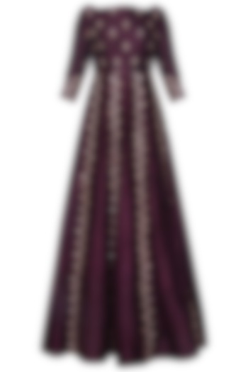 Wine embroidered gown by MASUMI MEWAWALLA
