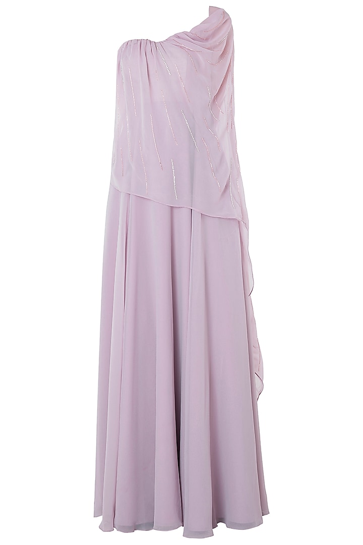Lilac Embroidered Drape Gown by MASUMI MEWAWALLA