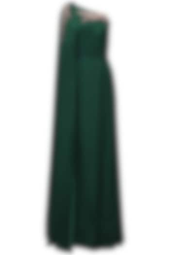 Green Embroidered Drape Gown by MASUMI MEWAWALLA