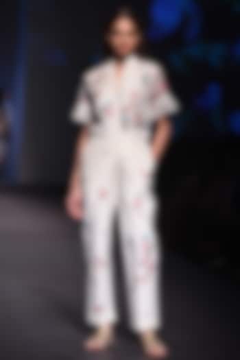 Ivory Embroidered Jumpsuit by Prama by Pratima Pandey