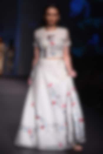 Ivory Embroidered Skirt and Crop Top by Prama by Pratima Pandey