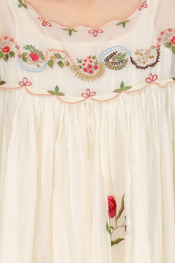 Ivory and red floral convent embroidered long dress and crushed anarkali set available only at Pernia's Pop Up Shop.