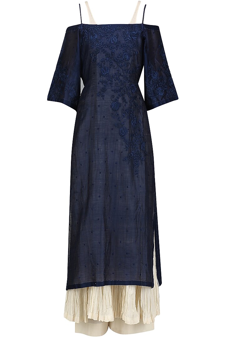 Midnight Blue embroidered kurta with anarkali and palazzo pants set available only at Pernia's Pop Up Shop.