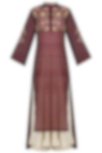 Maroon embroidered kurta with anarkali and palazzo pants set available only at Pernia's Pop Up Shop.