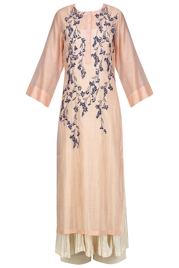 Baby pink embroidered kurta with anarkali and palazzo pants set available only at Pernia's Pop Up Shop.