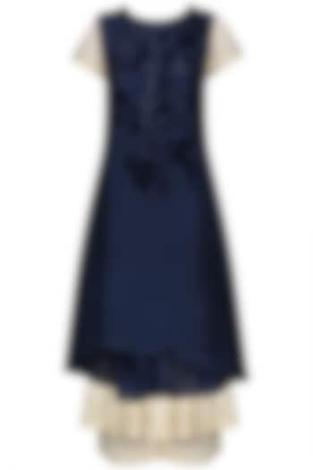 Midnight Blue embroidered wrap dress with anarkali and palazzo pants set available only at Pernia's Pop Up Shop.