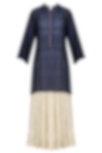 Midnight Blue short kurta with anarkali and palazzo pants set available only at Pernia's Pop Up Shop.