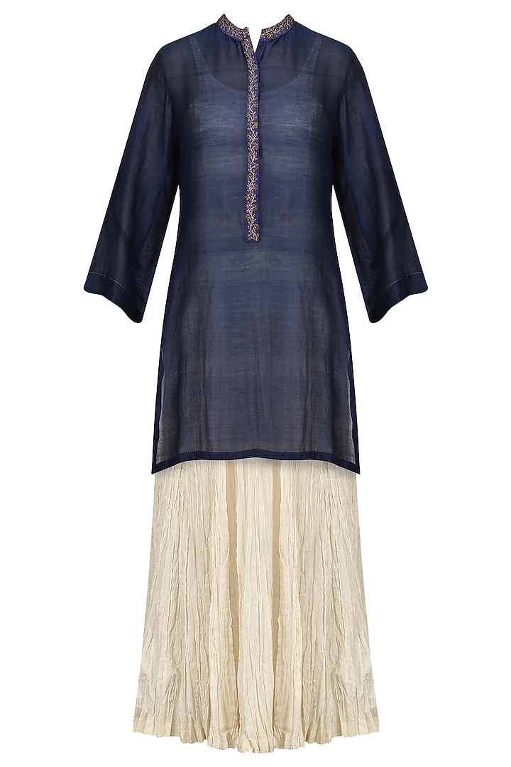 Midnight Blue short kurta with anarkali and palazzo pants set available only at Pernia's Pop Up Shop.