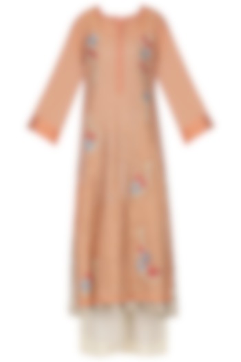 Peach embroidered kurta with anarkali and palazzo pants set available only at Pernia's Pop Up Shop.