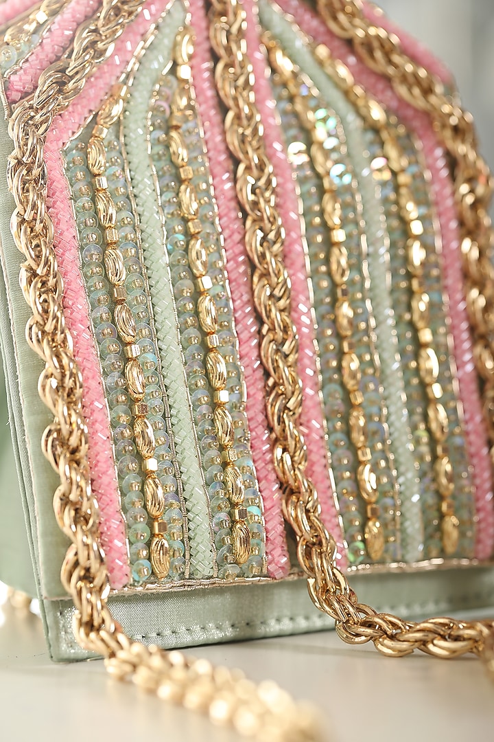 Mint Green Faux Leather & Metal Mini Bag by Papa don't preach by Shubhika Accessories at Pernia's Pop Up Shop