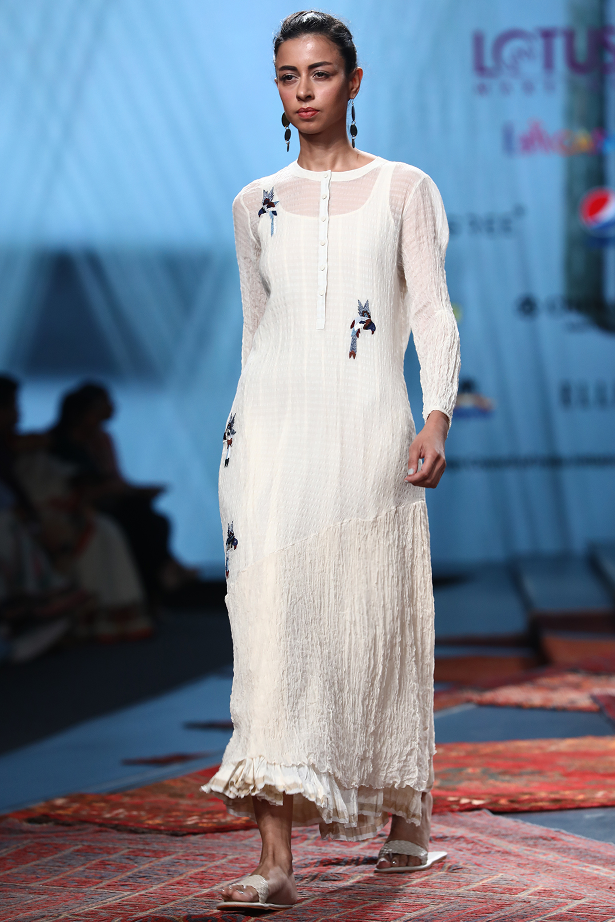 White Silk Chanderi Sheer Vacation Dress With Crushed Inner by Prama by Pratima Pandey at Pernia's Pop Up Shop