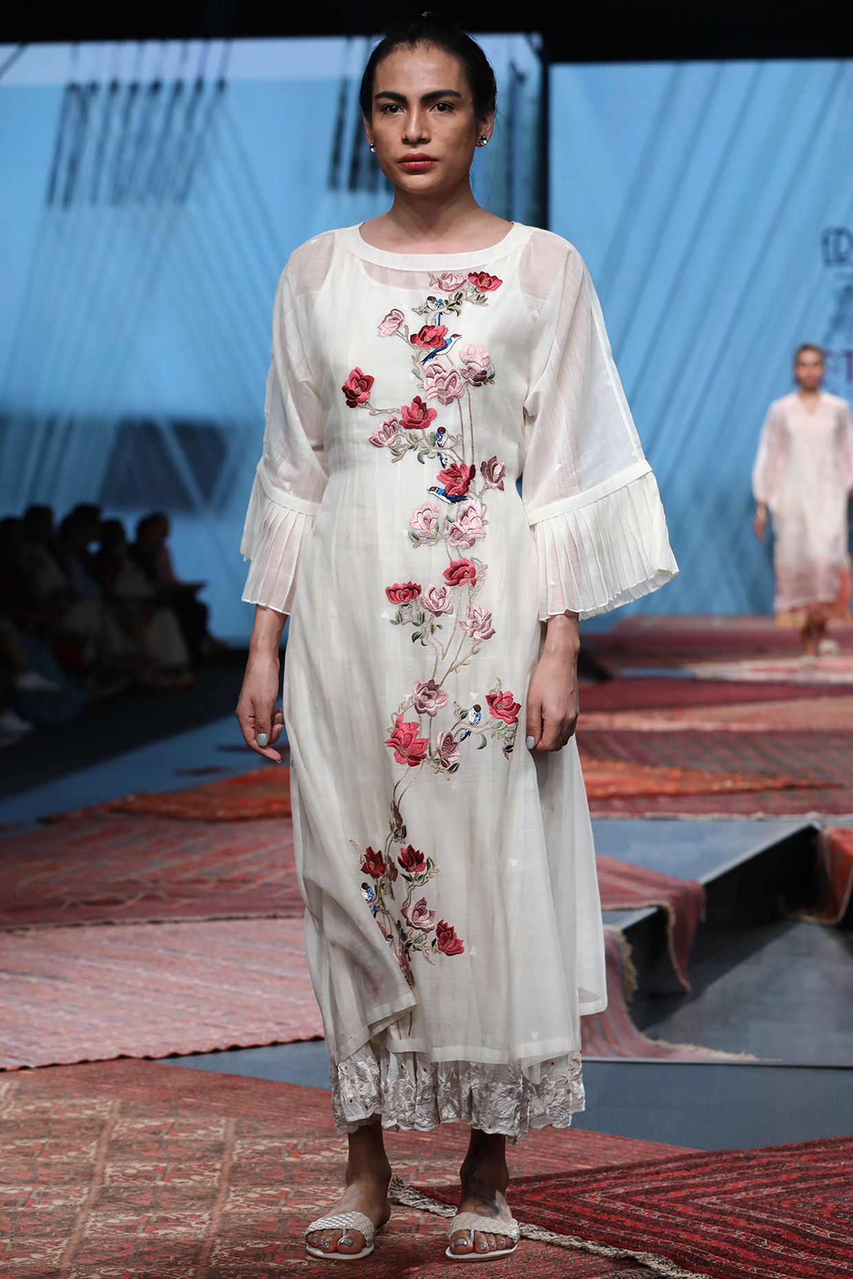 White Silk Chanderi Embroidered Cocktail Dress With Crushed Inner by Prama by Pratima Pandey at Pernia's Pop Up Shop