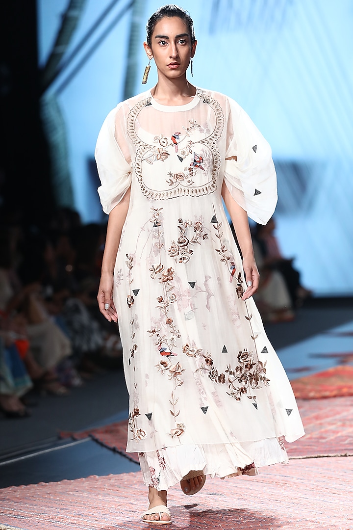 White Embroidered Dress With Painted Inner by Prama by Pratima Pandey