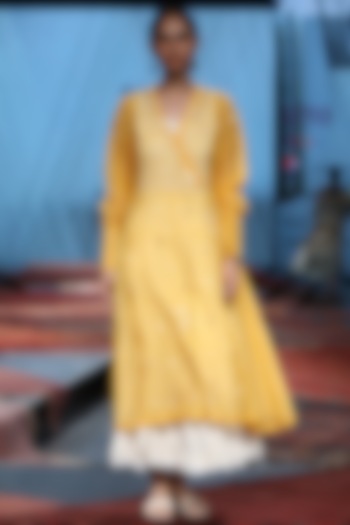Yellow Embroidered Dress With Inner by Prama by Pratima Pandey
