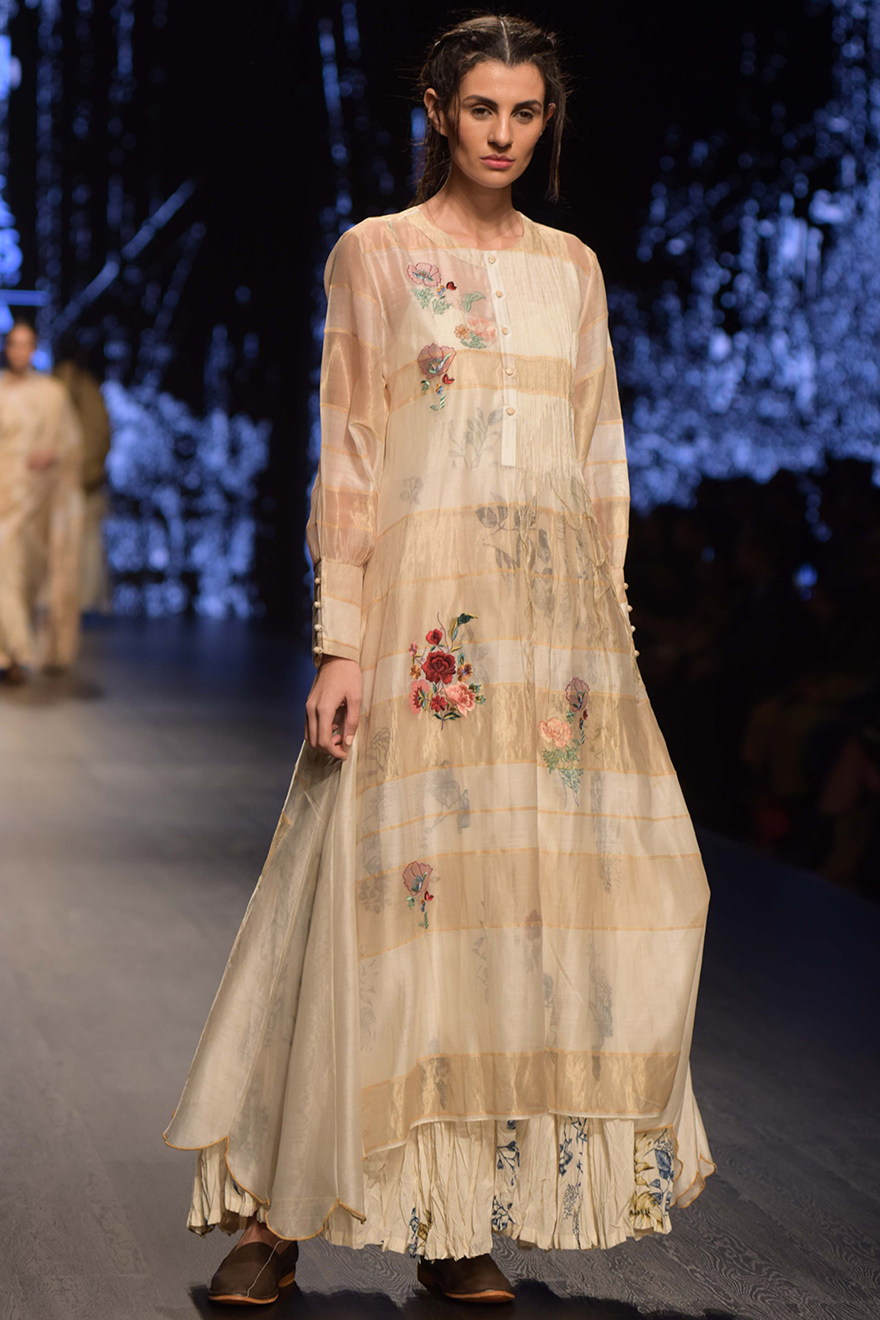Ivory Embroidered Tunic With Digital Printed Inner by Prama by Pratima Pandey at Pernia's Pop Up Shop