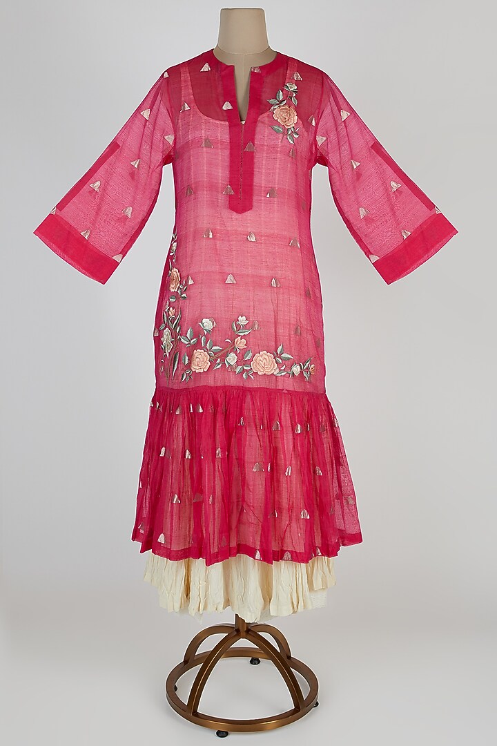 Hot Pink Embroidered Kurta Set by Prama by Pratima Pandey at Pernia's Pop Up Shop