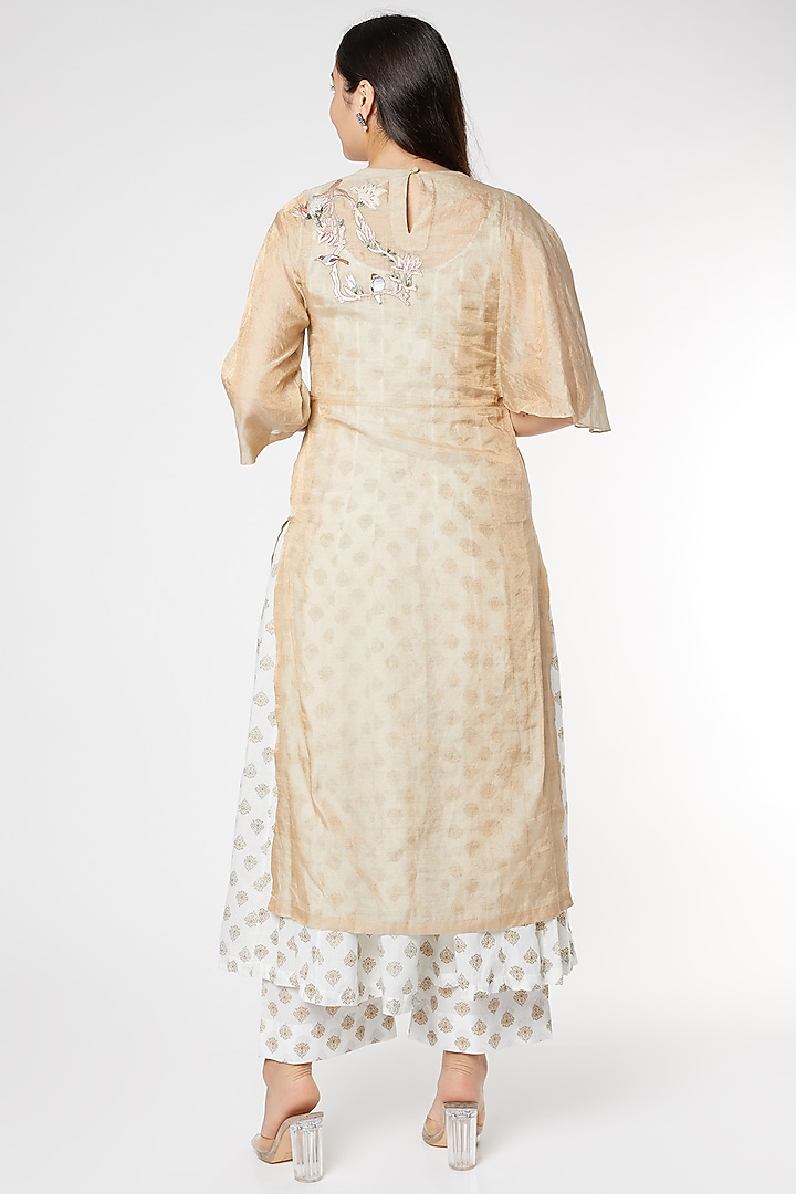 Beige Kurta Set With Printed Inner by Prama by Pratima Pandey at Pernia's Pop Up Shop