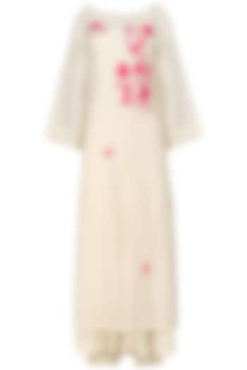 Ivory and pink embroidered kurta, crushed inner and palazzo pants set available only at Pernia's Pop Up Shop.