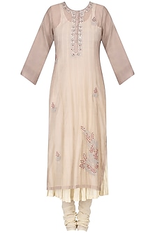 Grey handwoven kurta with crushed anarkali and palazzo available only ...