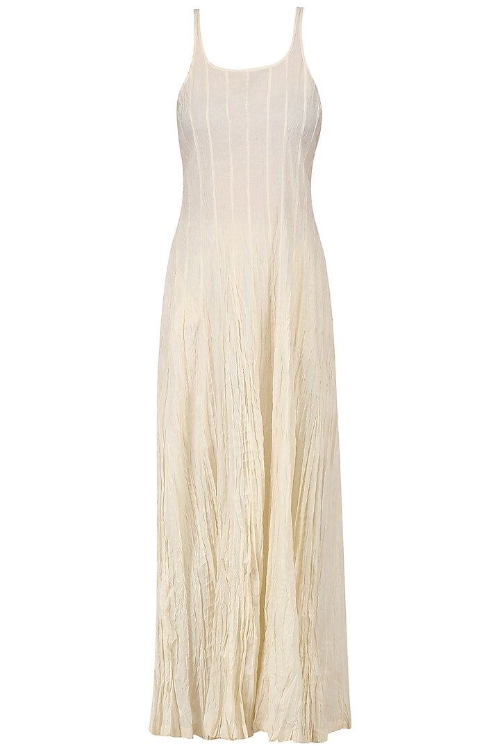 Ivory embroidered long dress with crushed anarkali available only at Pernia's Pop Up Shop.