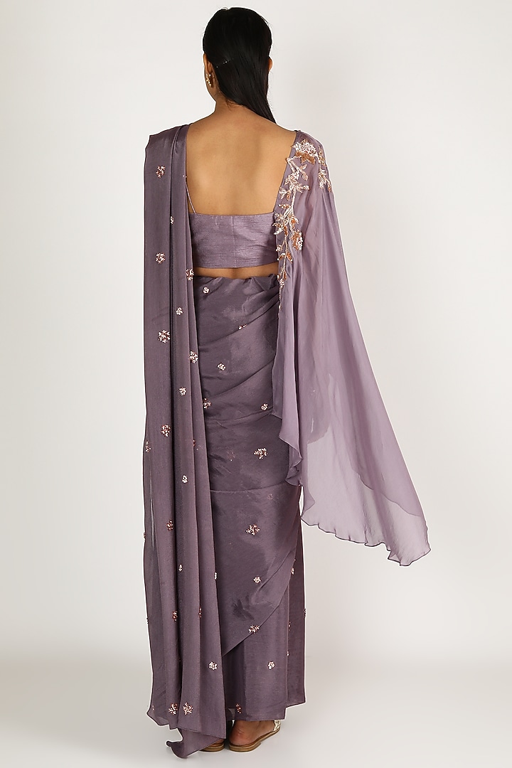 Purple Embroidered Draped Party Wear Saree Set by MASUMI MEWAWALLA at Pernia's Pop Up Shop