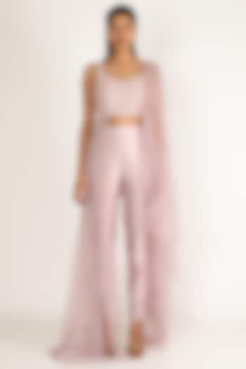 Mauve Draped Pant Set by MASUMI MEWAWALLA