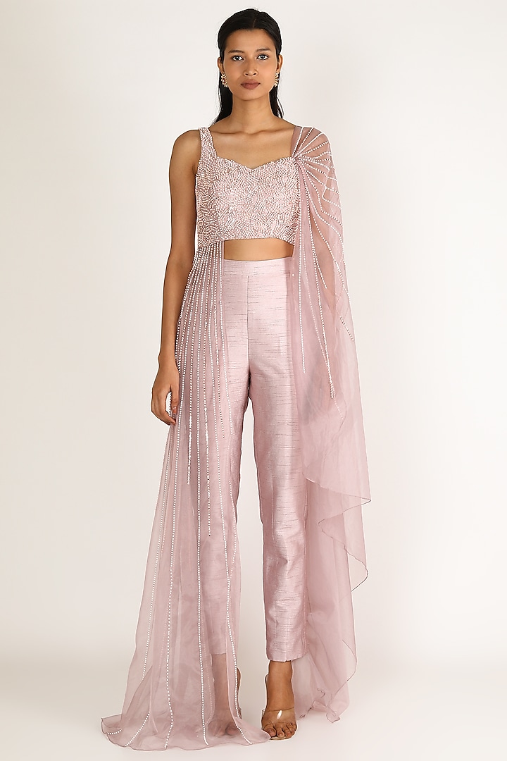 Mauve Draped Pant Set by Pink Peacock Couture
