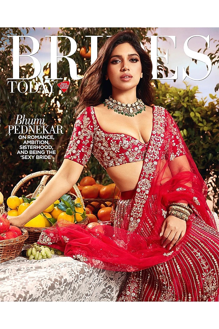 Red Embroidered Bridal Lehenga Set by MASUMI MEWAWALLA at Pernia's Pop Up Shop