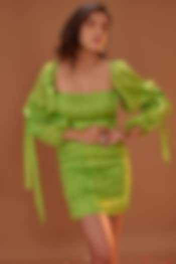 Green Satin Organza Mini Summer Dress by MASUMI MEWAWALLA at Pernia's Pop Up Shop