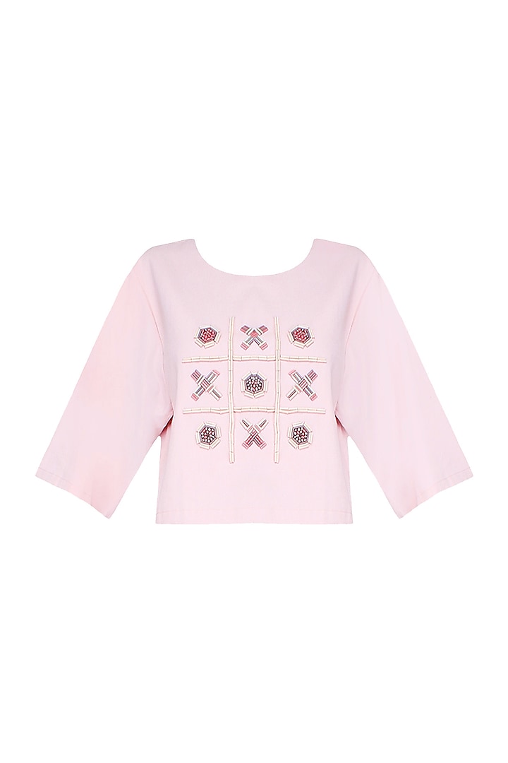 Pink Tic Tac Toe Embroidered Top by The Pot Plant