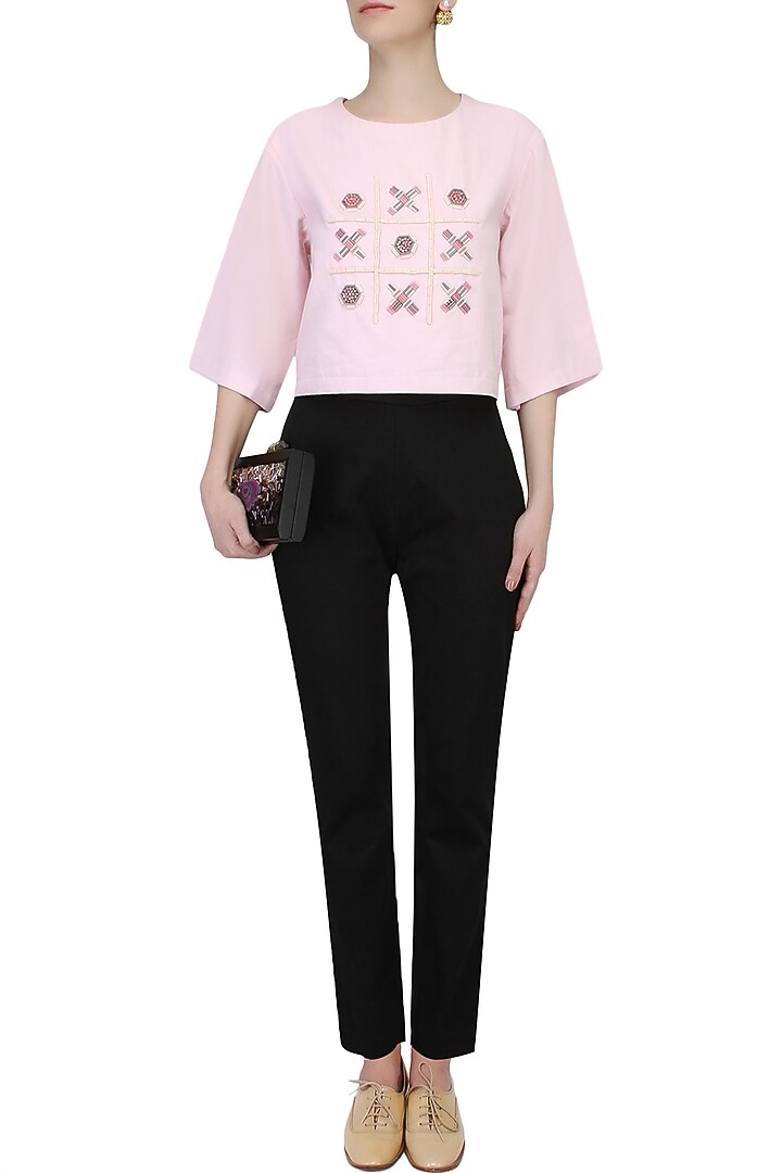 Pink tic tac toe embroidered top available only at Pernia's Pop Up Shop.