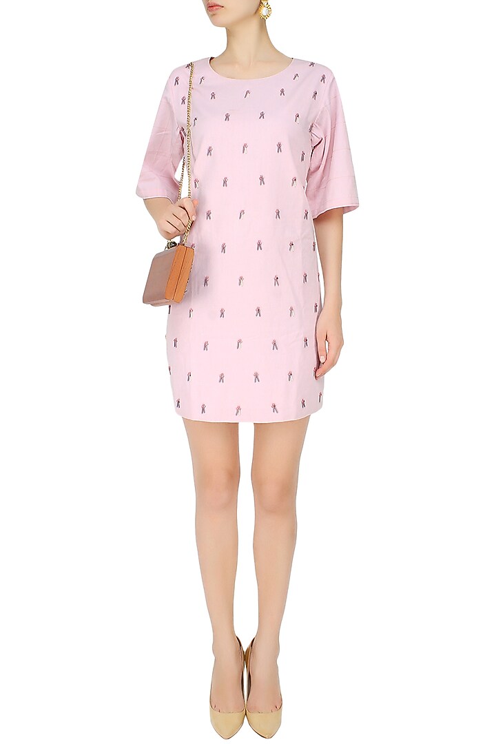 Pink embroidered anti-fit dress available only at Pernia's Pop Up Shop.