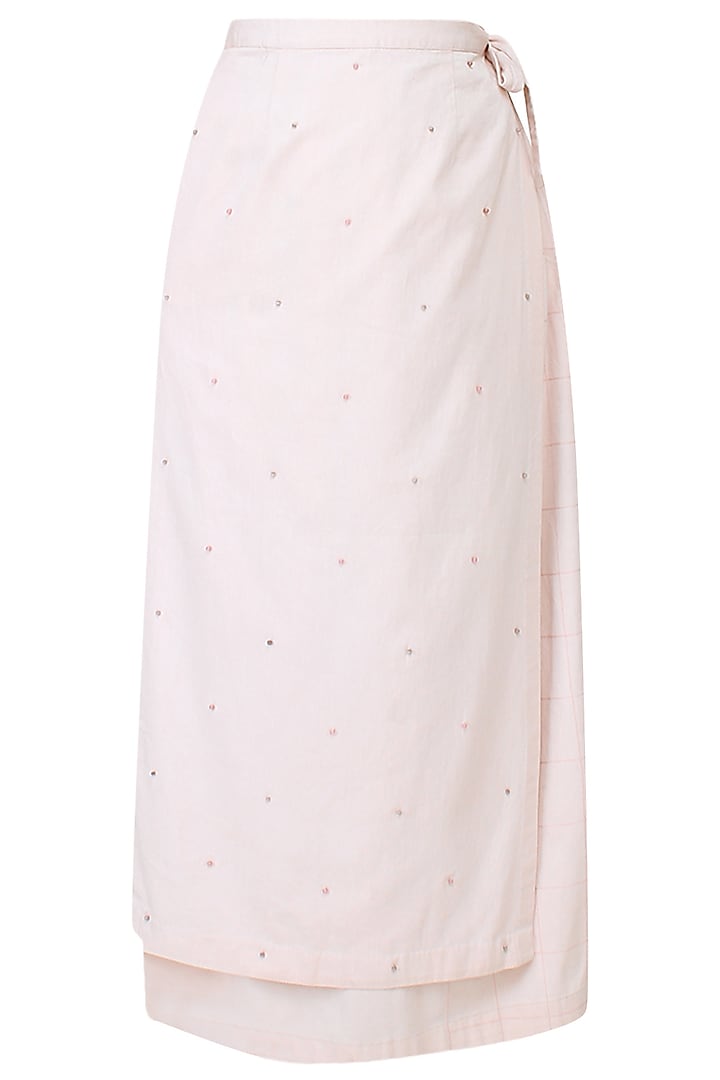 Beige embroidered wrap-around skirt available only at Pernia's Pop Up Shop.