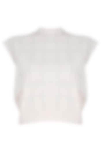 Beige embroidered checks crop top available only at Pernia's Pop Up Shop.