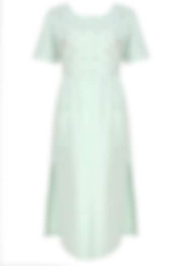 Sea green embroidered gathered dress available only at Pernia's Pop Up Shop.