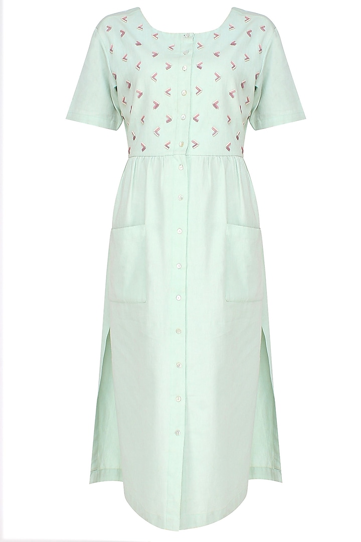 Sea Green Embroidered Gathered Dress by The Pot Plant