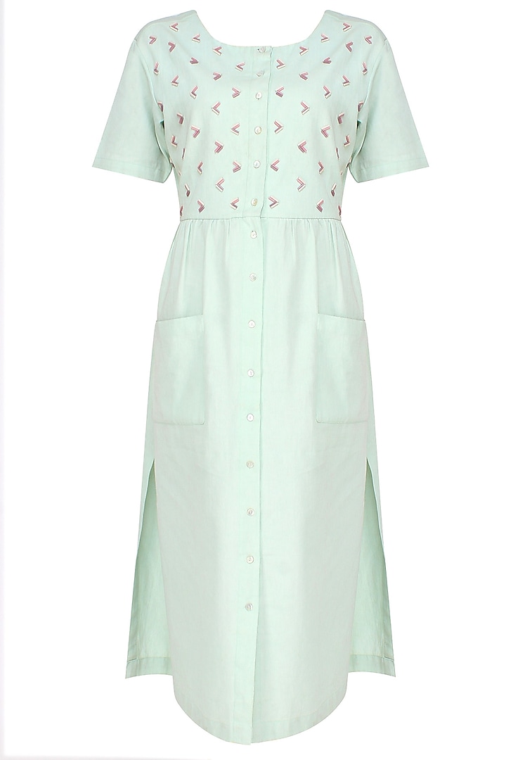 Sea green embroidered gathered dress available only at Pernia's Pop Up Shop.