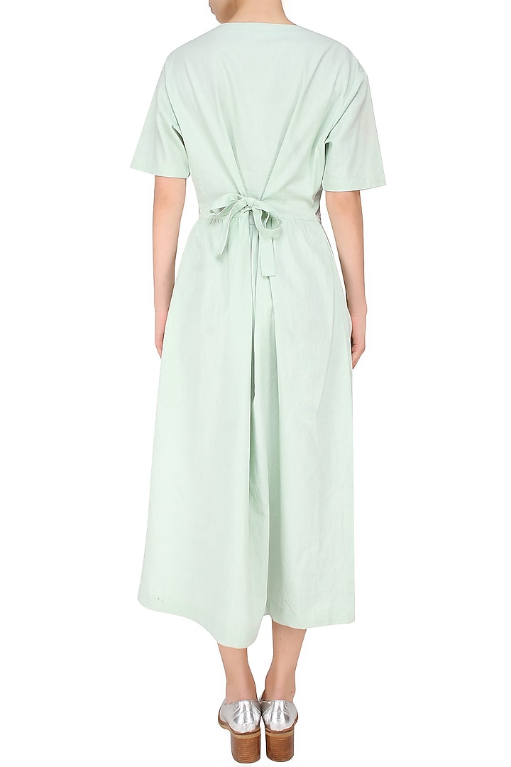 Sea green embroidered gathered dress available only at Pernia's Pop Up Shop.