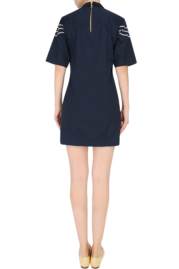 Ink blue striped embroidered anti-fit dress available only at Pernia's Pop Up Shop.