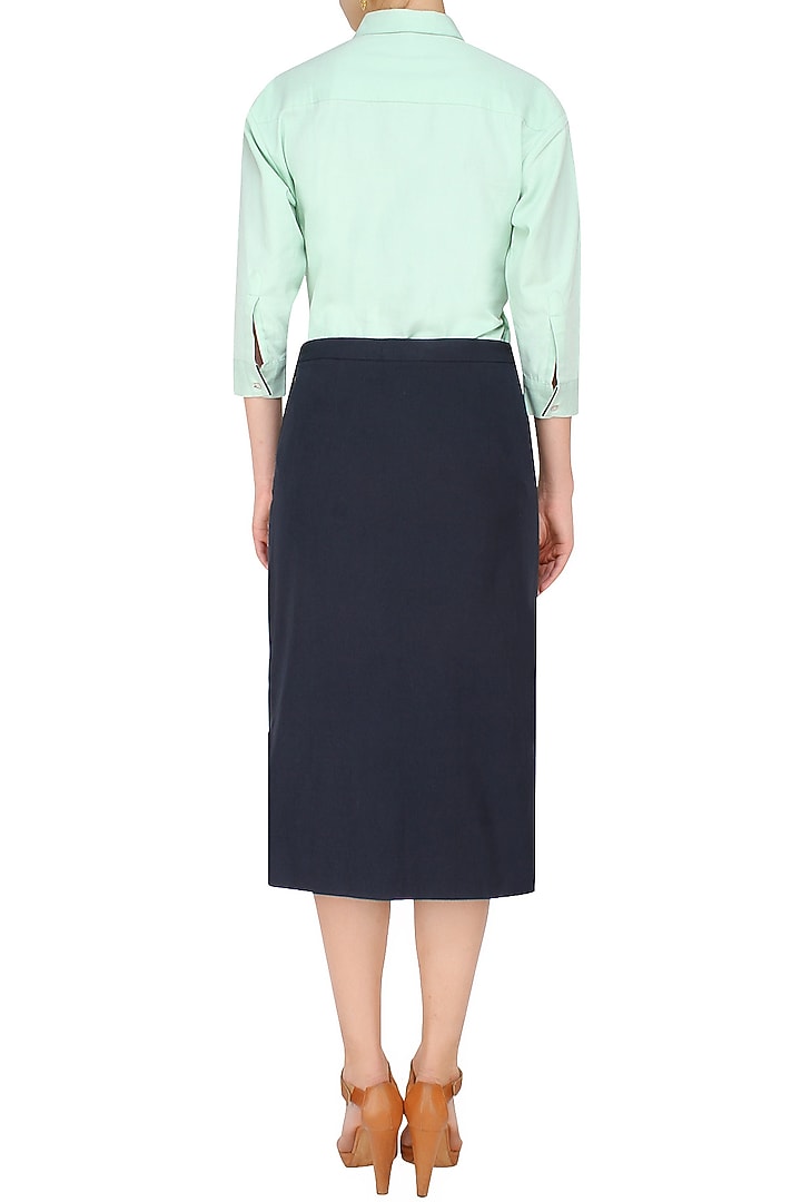 Ink blue chevron pattern embroidered skirt available only at Pernia's Pop Up Shop.