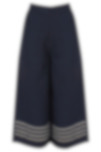 Blue Embroidered Stripes Flared Culotte Pants by The Pot Plant