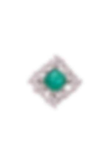 White Rhodium Finish Pear-Cut Cubic Zirconia & Green Cushion Stone Ring In Sterling Silver by PRATA
