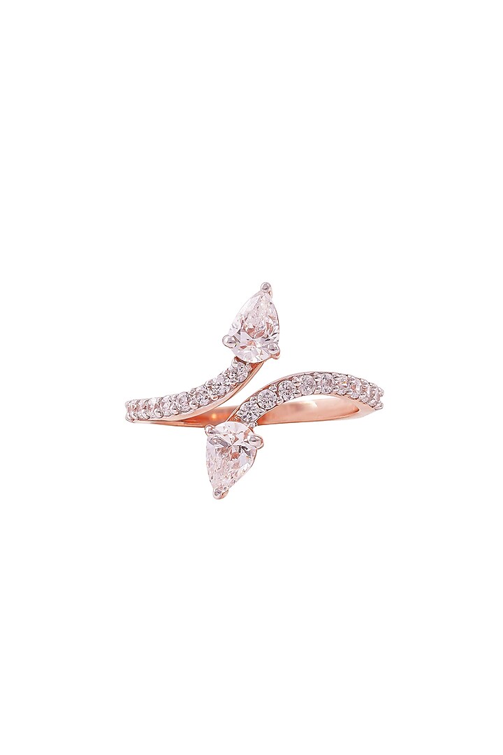 Rose Gold Finish Pear-Shaped Cubic Zirconia Ring In sterling Silver by PRATA