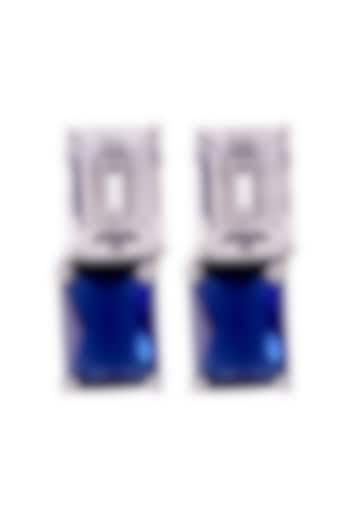 White Rhodium Finish Cubic Zirconia & Blue Stone Dangler Earrings In Sterling Silver by PRATA