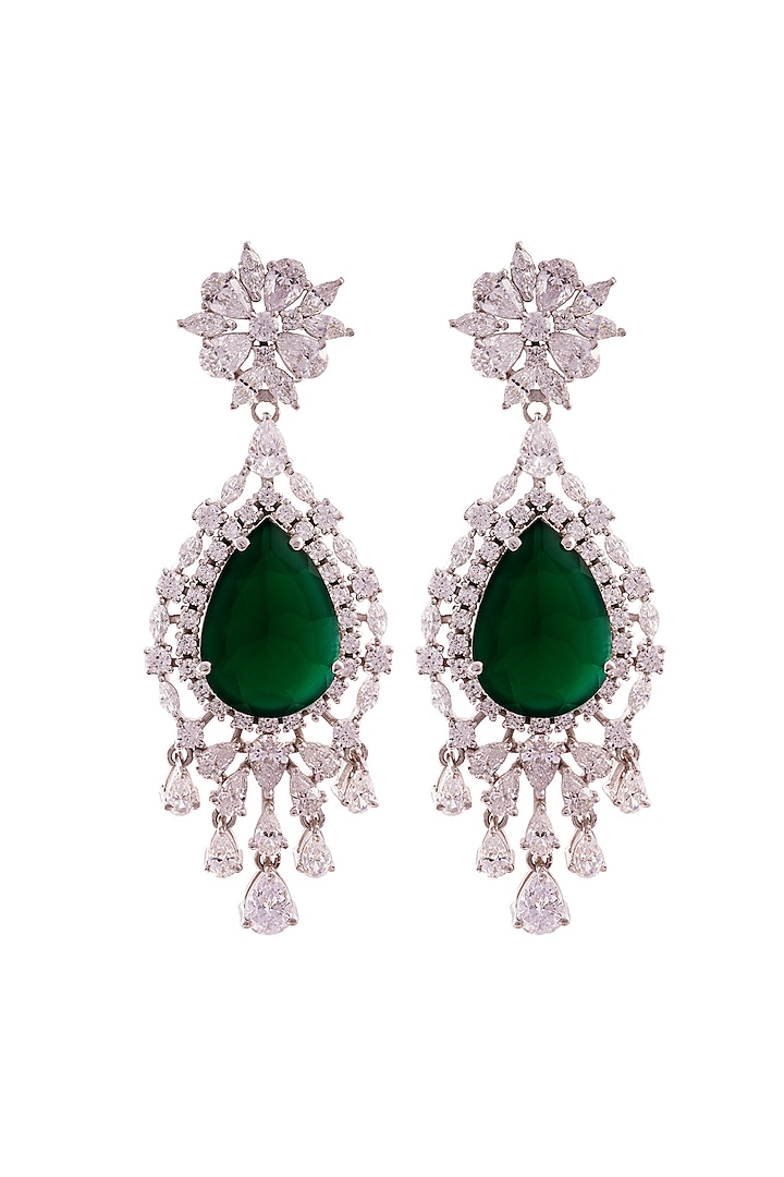 Cubic Zirconia Pear Shapes Chandelier Earrings Rhodium on Sterling Silver Cubic Zirconia Pear Shapes Chandelier Earrings Rhodium on Sterling Silver