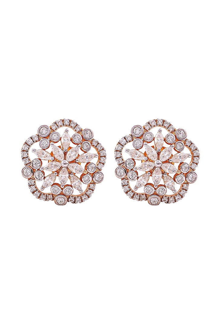 Rose Gold Finish Cubic Zirconia Stud Earrings In Sterling Silver by PRATA