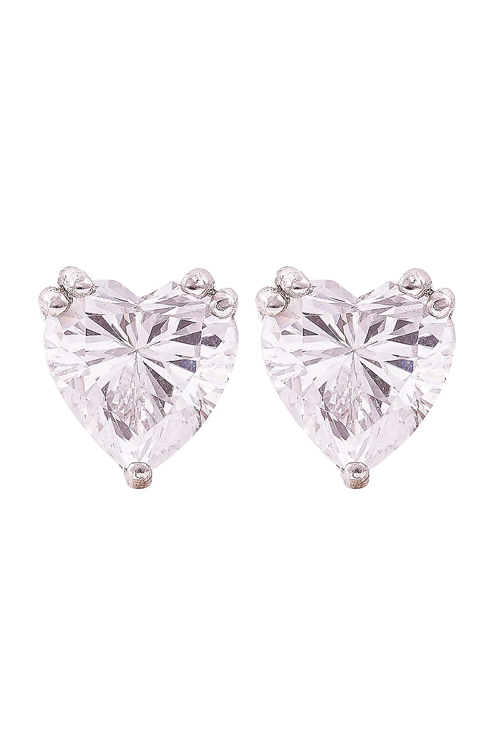 White Rhodium Finish Cubic Zirconia Stud Earrings In Sterling Silver by PRATA