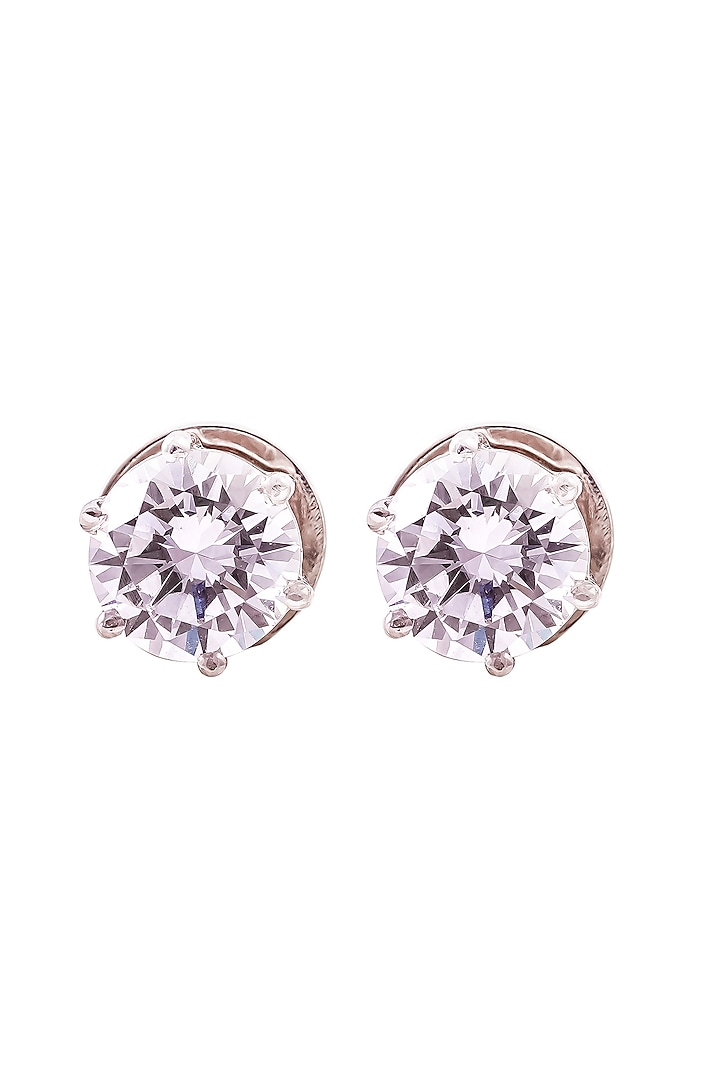 White Rhodium Finish Cubic Zirconia Stud Earrings In Sterling Silver by PRATA